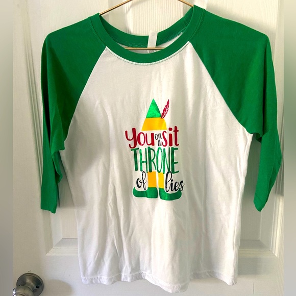 Elf Raglan T-shirt. “You sit on a throne of lies.” - Picture 1 of 2